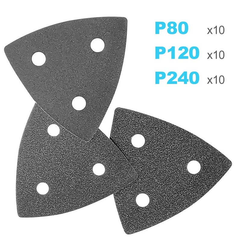 actomaster 3-1/8" Triangle Sanding Pad with 30 Pcs Sandpaper 80/120/240 for Oscillating Tool Multitool - Image 4